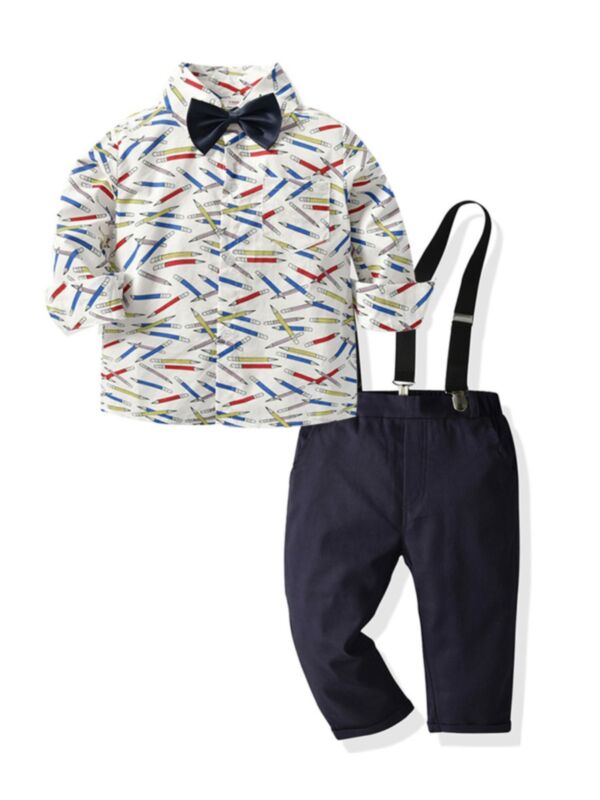 4 Pieces Kid Boy Sets Pencil Bowtie Shirt With Suspender Pants 210705569