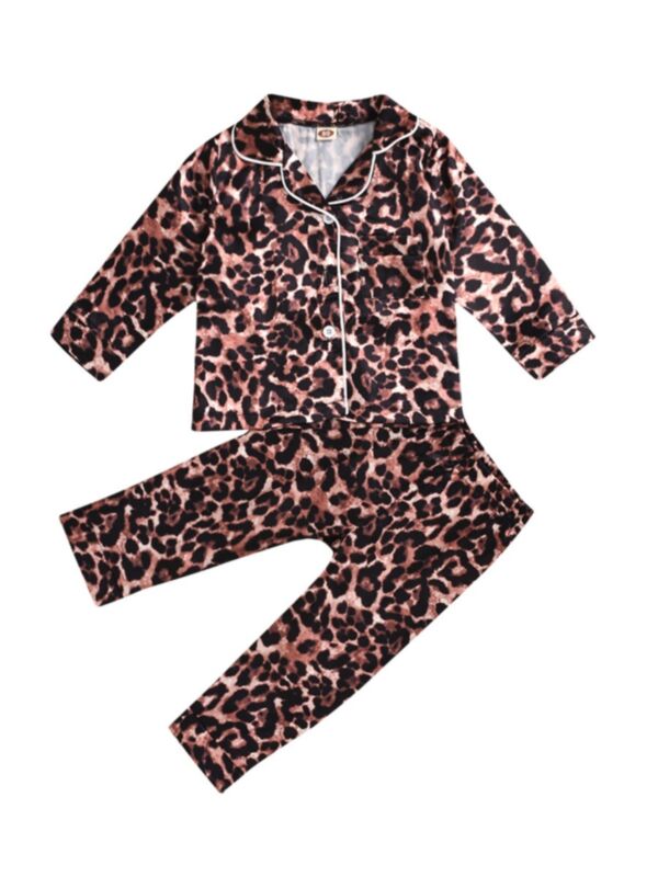 Leopard Print Girls Pjs Set Top With Pants Wholesale Children's Sleepwear 210707652