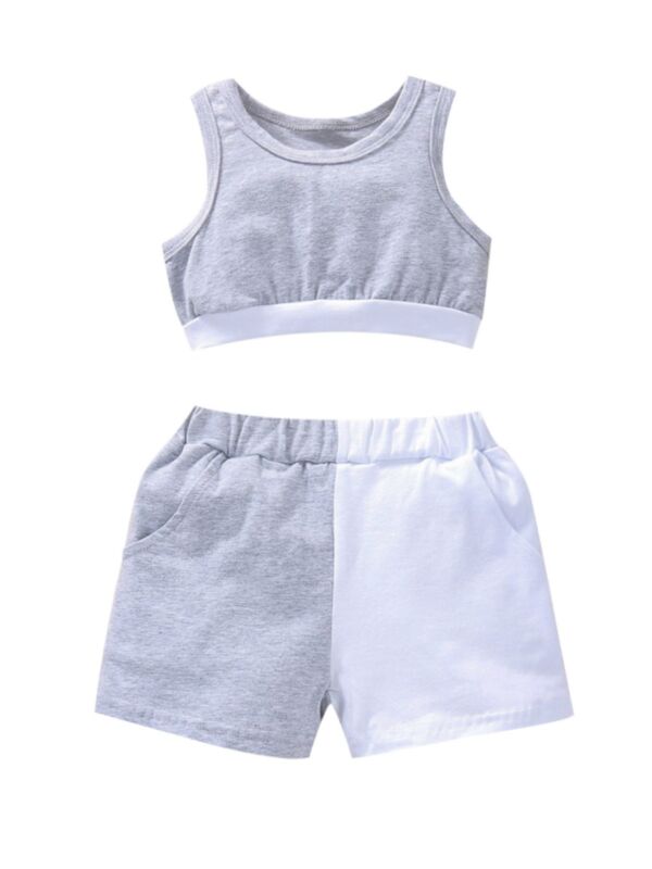 Two Pieces Baby Girls Sets Color-blocking Tank Top And Shorts 21071866