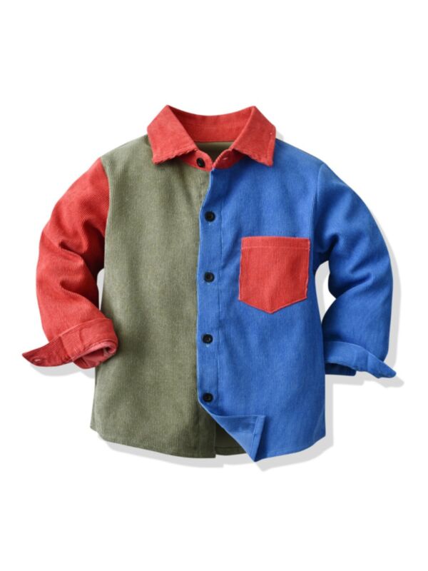 Color Blocking Corduroy Boys Shirts Wholesale 210804169
