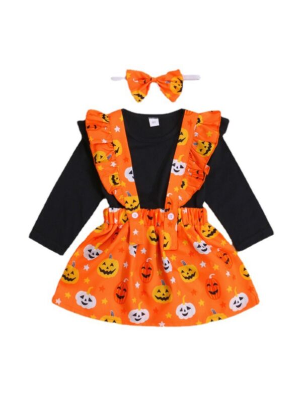 3 Pieces Halloween Wholesale Baby Girl Clothing Sets Bodysuit With  Pumpkin Star Print Suspender Skirt 210812779