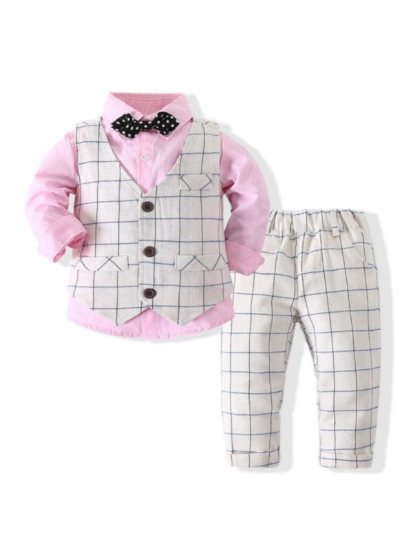Toddler Boys Outfits Checked Bowtie Shirt Suspender Pants 210814307