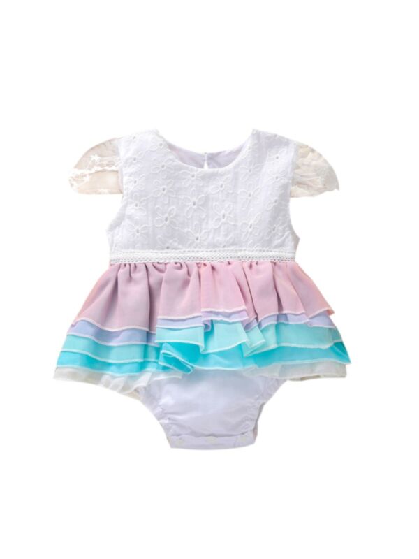 Lace Flower Tiered Mesh Baby Girl Bodysuit Wholesale Baby Clothes 21082904