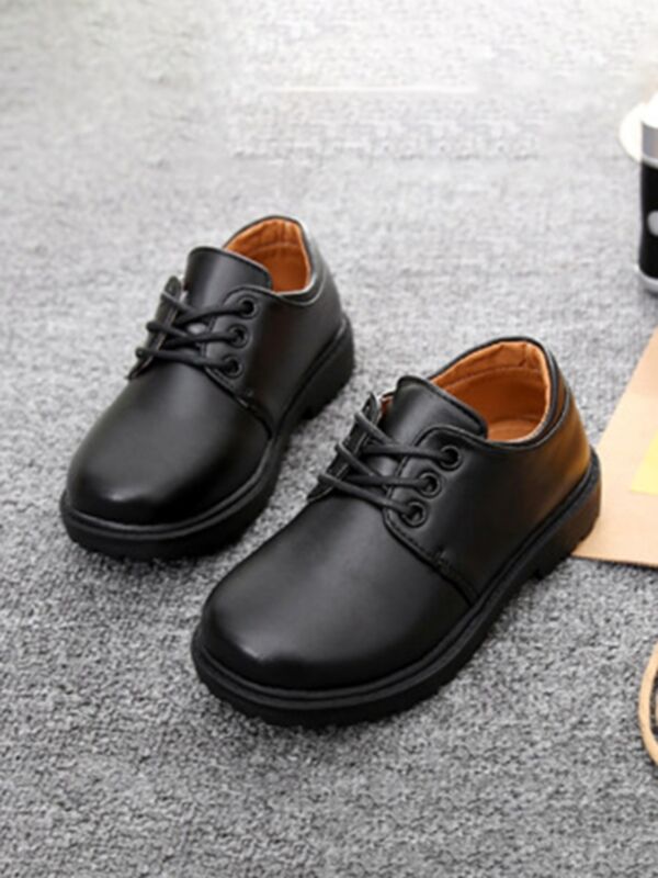 Black Leather Lace-Up Shoes For Kid Boys 210904327