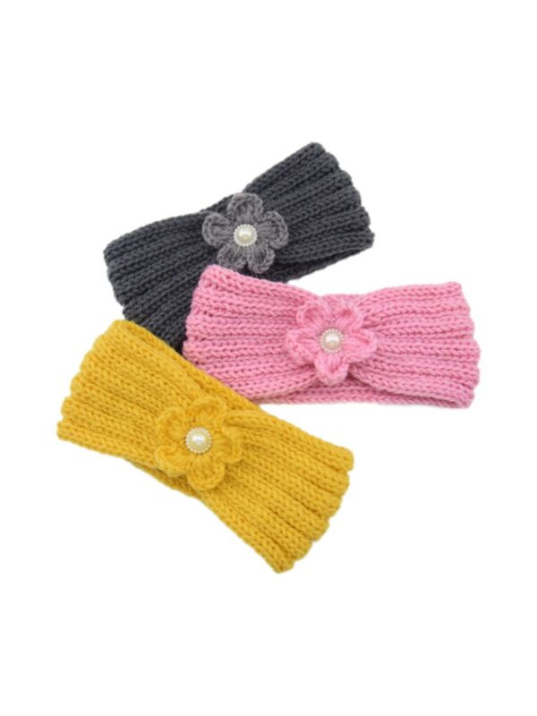 Baby Flower Pearl Decor Knitted Headband 210914872