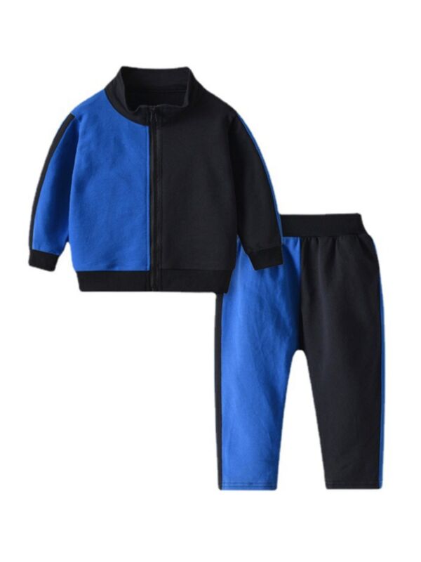 Color Blocking Stand-up Collar Zipper Sweatshirt & Sweapants Baby Kid Tracksuit Set 210922335