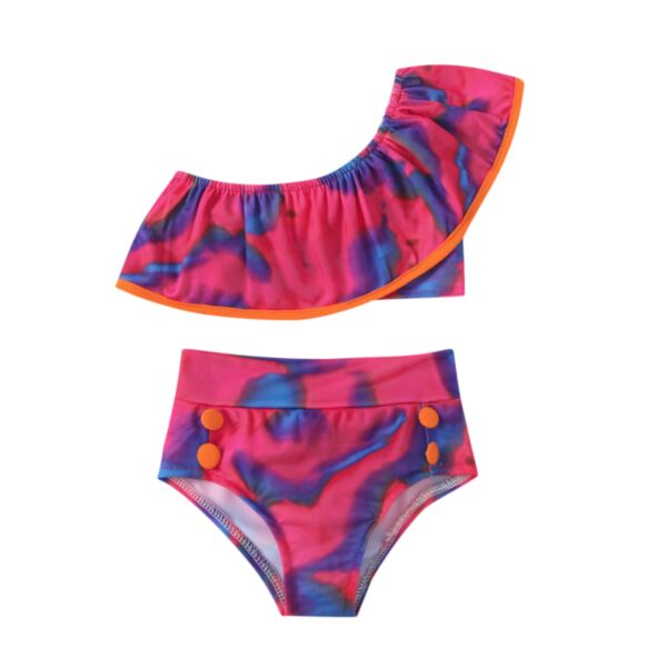 Two-Piece Tie-Dye Single Shoulder Swimwear For Girl 21110774
