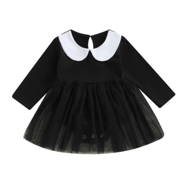 0-18M Baby Girls Black Solid Color Doll Round Neck Mesh Dresses Wholesale Baby Clothes V3824071000062