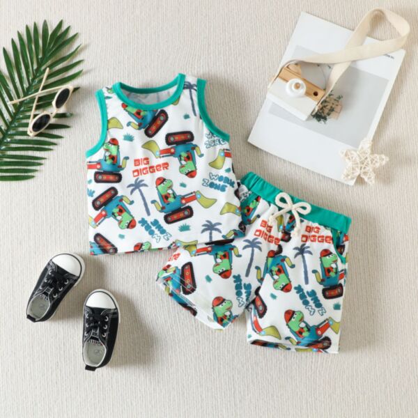 18M-6Y Cartoon Animal Print Sleeveless Tops And Shorts Set Wholesale Kids Boutique Clothing