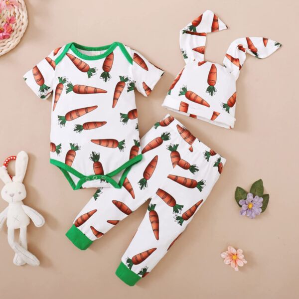 0-18M Baby Outfits Sets Carrot Print Bodysuit & Pants & Hats Wholesale Baby Clothing V3823022800021