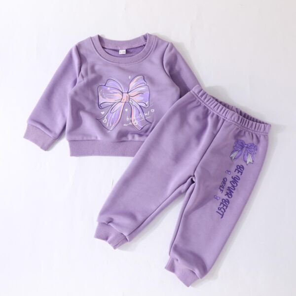 6M-3Y Baby Girls Purple Bow Printed Sweatshirt Two-Piece Set Wholesale Baby Clothing V3824072000007