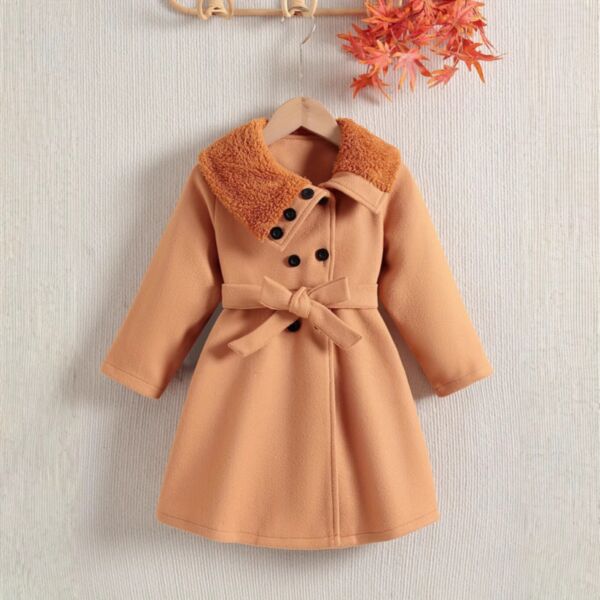 18M-8Y Kids Girls Furry Lapel Wool Trench Coats Wholesale Trendy Kids Clothing V3824112600010