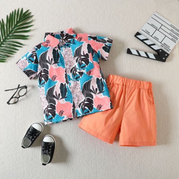 18M-6Y Flower Print Short Sleeve T-Shirt And Shorts Set Wholesale Kids Boutique Clothing