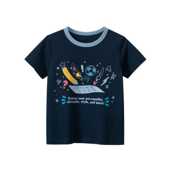 18M-7Y Pencil Football Cartoon Short Sleeve T-Shirt Wholesale Kids Boutique Clothing