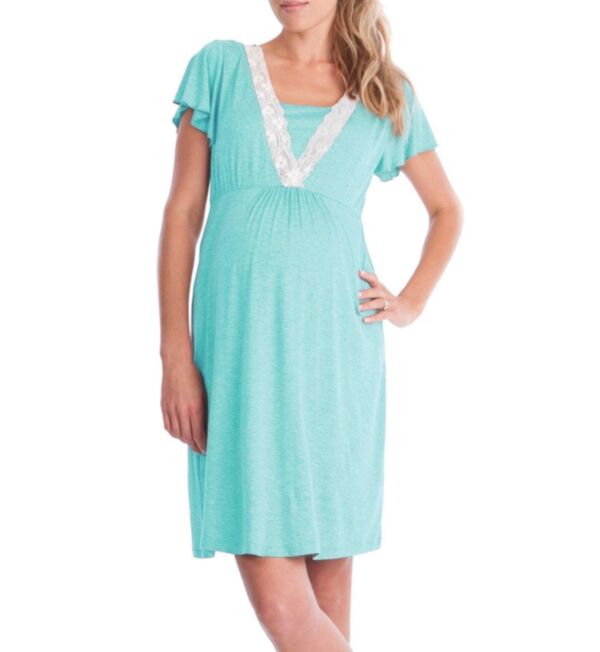 Mesh Ruffle Collar Patchwork Multifunctional Nursing Dress Cheap Wholesale Maternity Clothes KDV591784