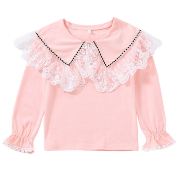 3-11Y Kids Girls Solid Color Ruffled Mesh Doll Collar Long Sleeve Top Wholesale Trendy Kids Clothing KTV590670