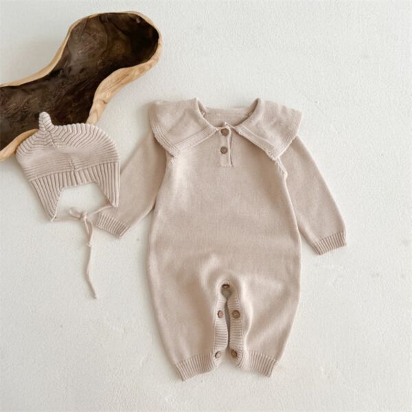0-18M Unisex Baby Lapel Knitted Jumpsuit & Hats Wholesale Baby Boutique Clothing KJV387150