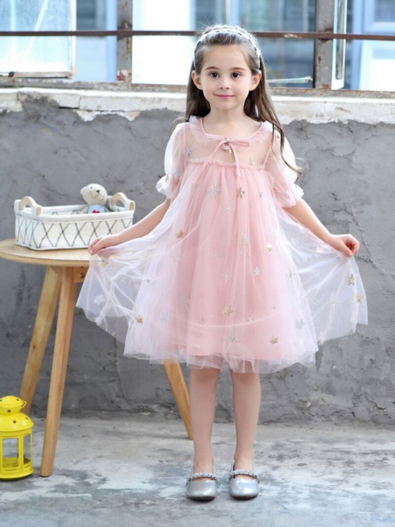 Wholesale Toddler Big Girl Kids Sequined Star Tulle Pri