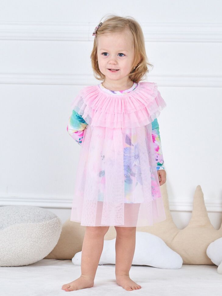 Wholesale Spanish Style Baby Girl Mesh Floral Dress for