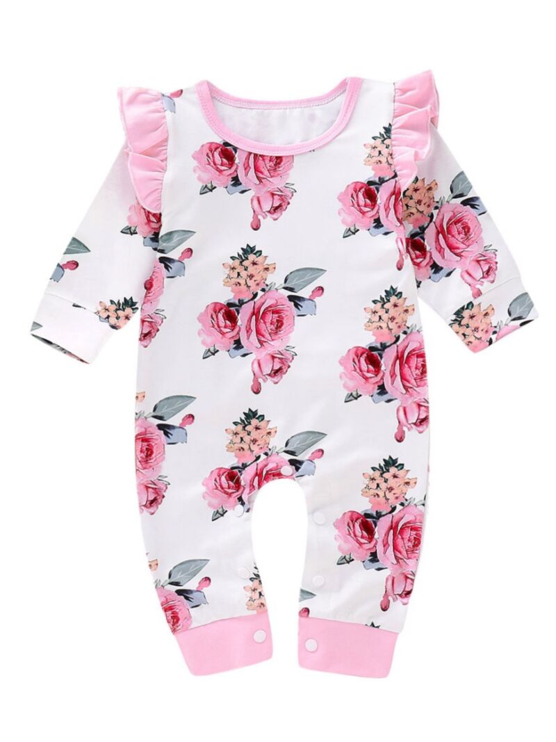 Wholesale Flutter Sleeve Infant Girl Flower Romper Over