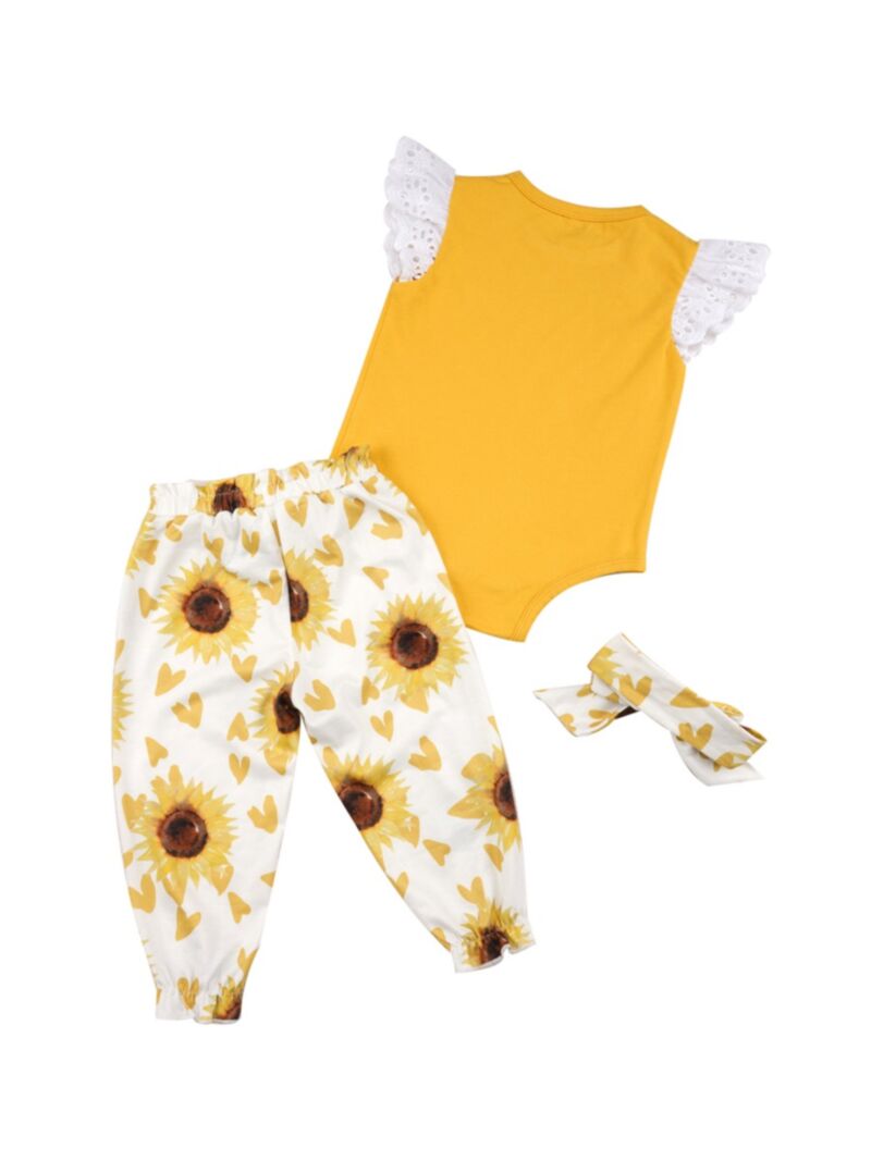 Wholesale 3-Piece Sunflower Pattern Baby Outfit Flutter