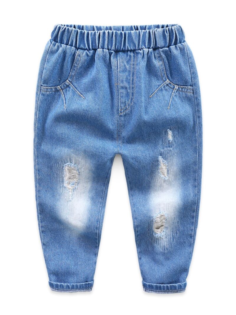 Wholesale Trendy Toddler Big Boys Frayed Jeans 19081354