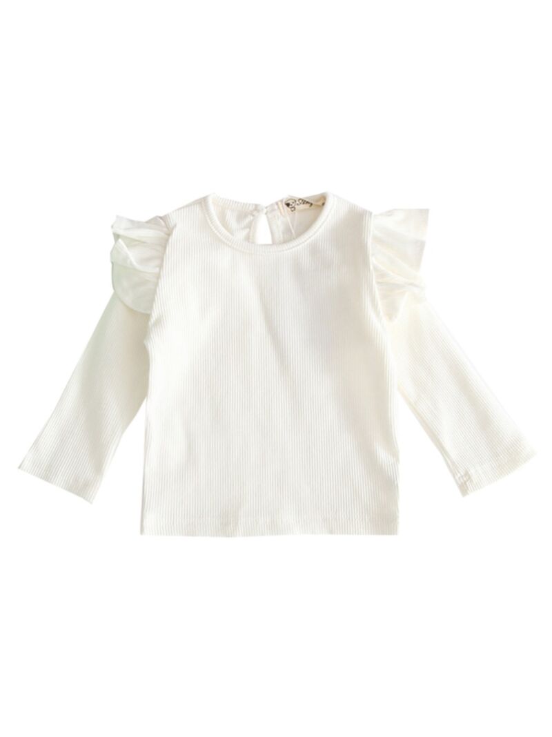 Wholesale Fall Baby Girl Flutter Sleeve Ribbed White T-