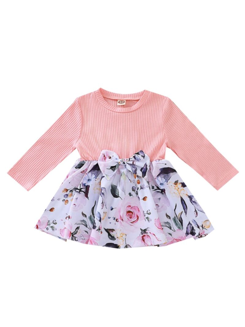 Wholesale Fall Baby Girl Ribbed Flower Patchwork Dress