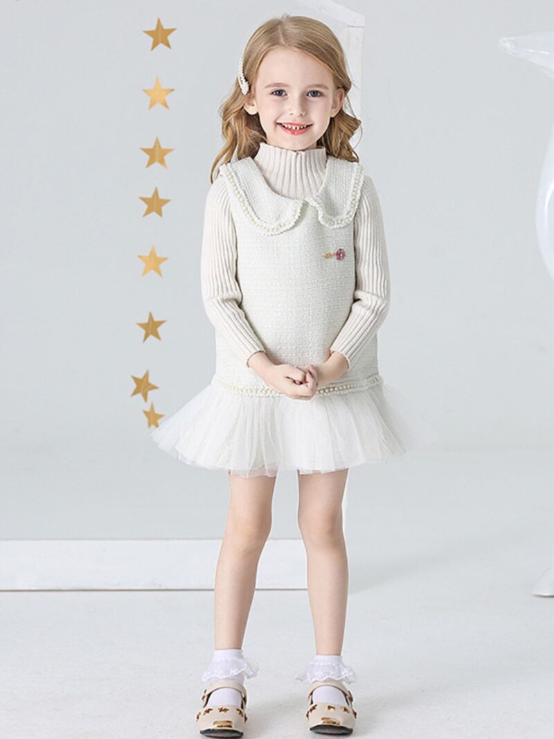 Wholesale Autumn Little Girls Beaded Mesh Pinafore Dres