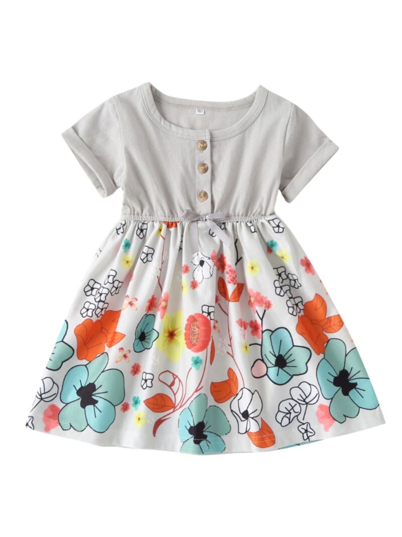 Wholesale Summer Little Girls Flower Button-front Dress