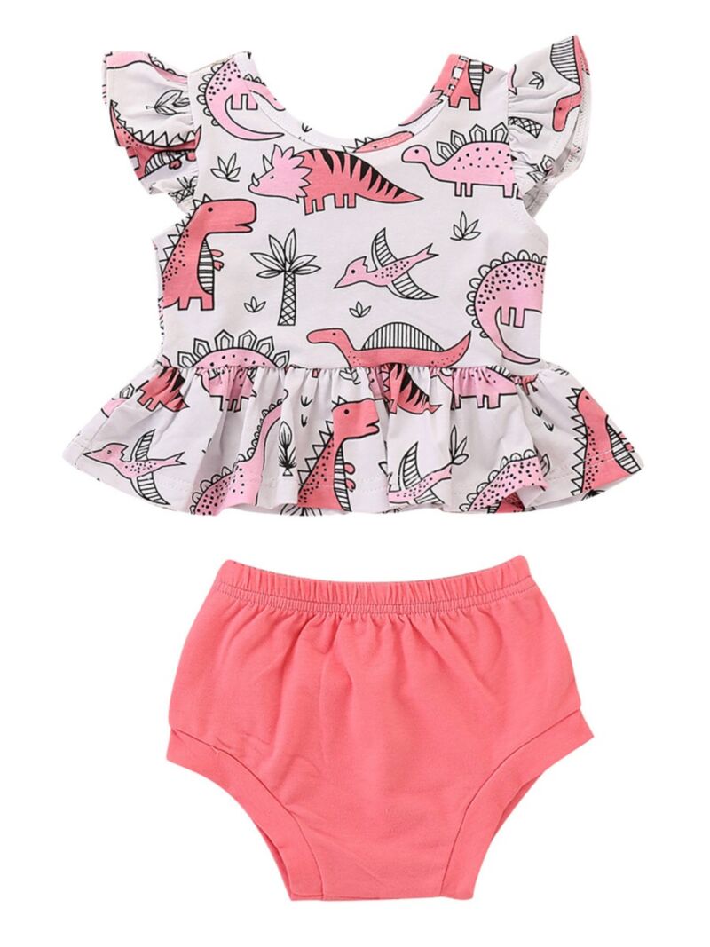 Wholesale 2-Piece Baby Girl Dinosaurs Flutter-sleeve To