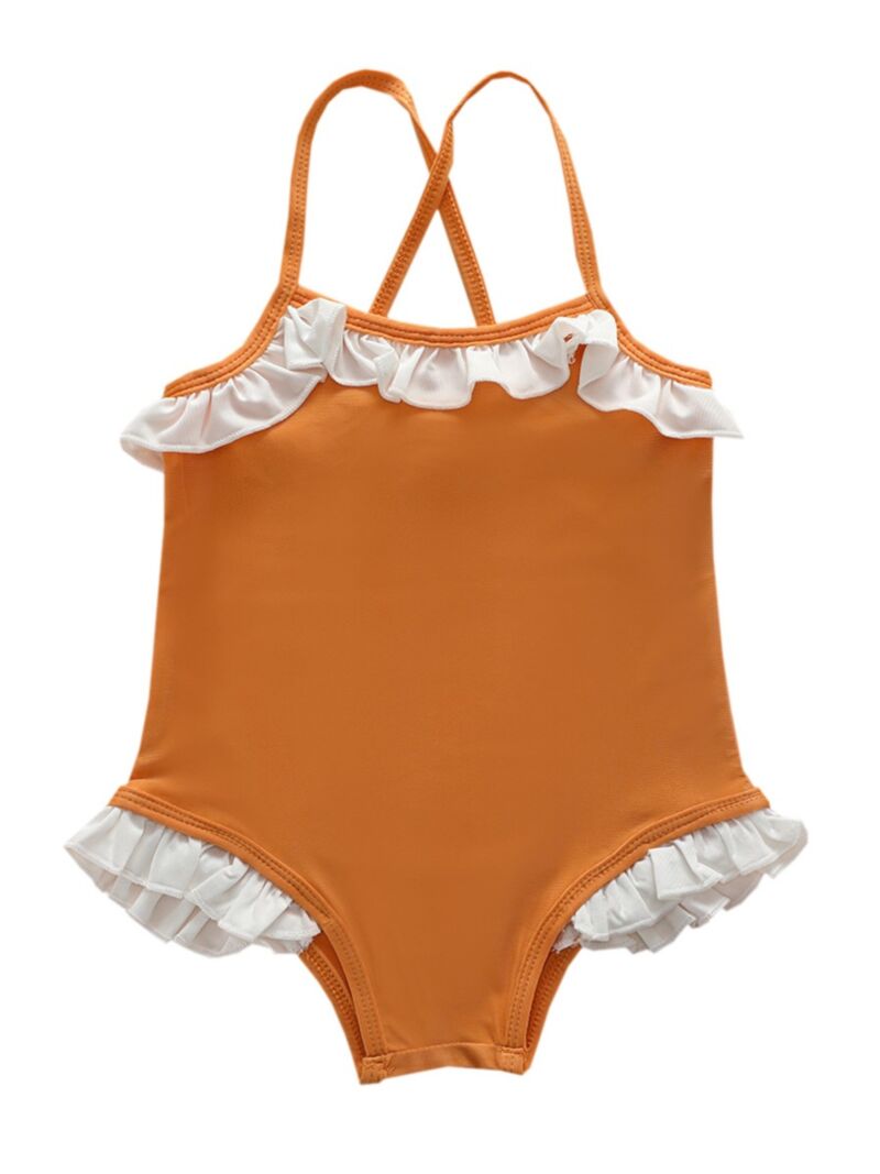 Wholesale Little Girls Ruffle Cross Back One-piece Swim