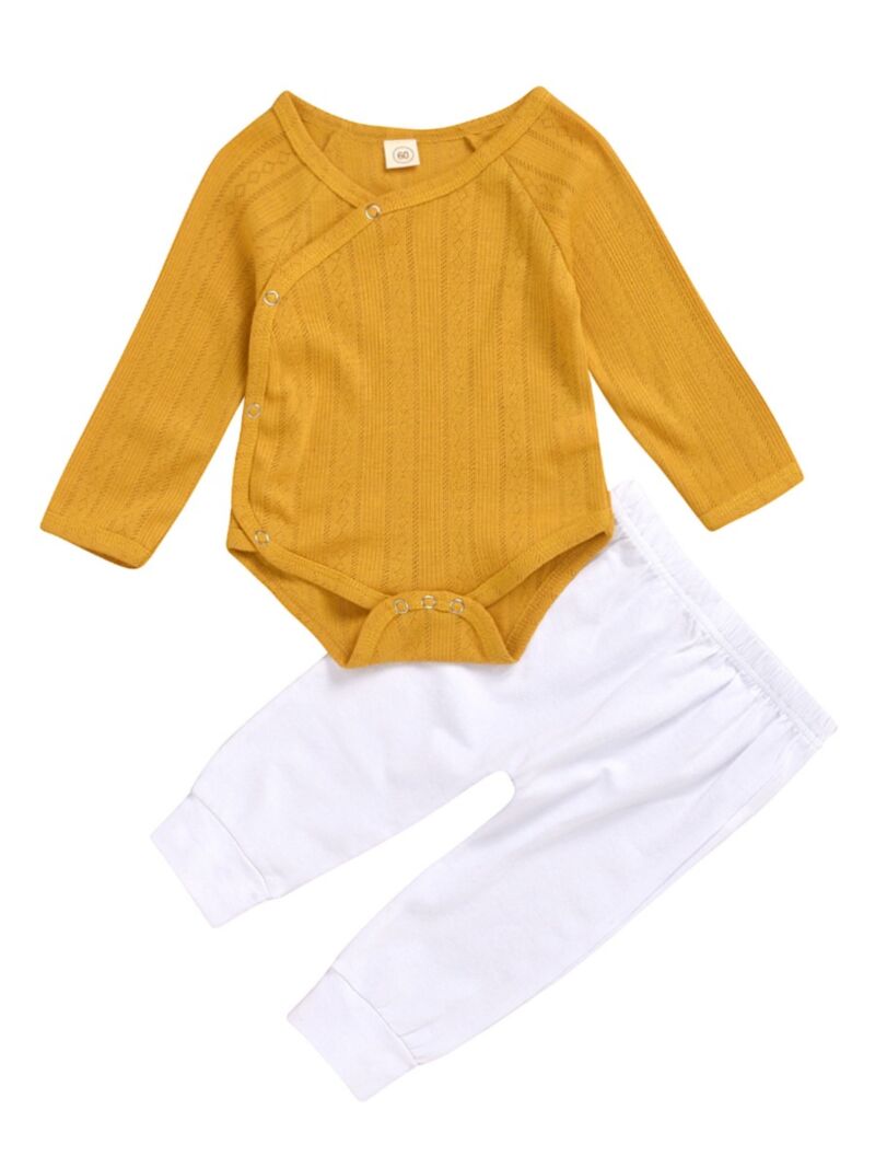 Wholesale Spring Baby Yellow Bodysuit and White Pants O