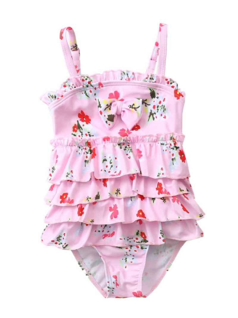 Wholesale Little Girl Flower Ruffle One-Piece Swimwear