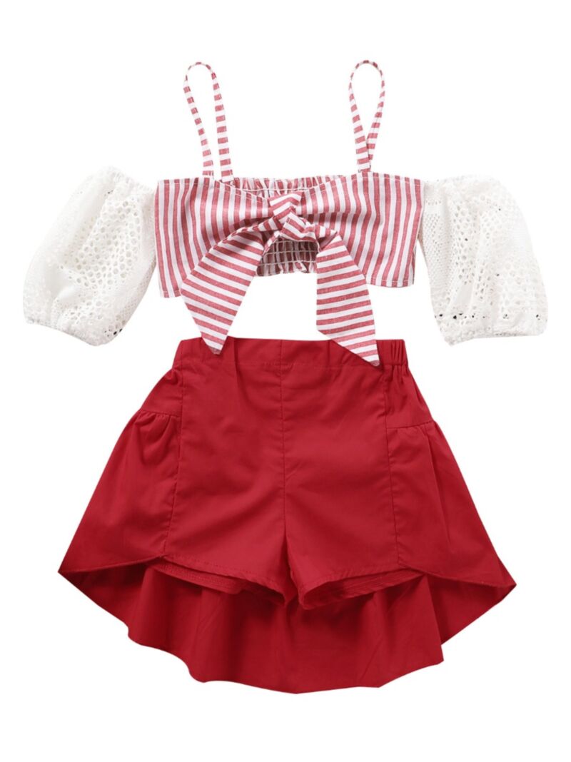 Wholesale 2-Piece Fashion Little Girl Bow Crop Top and