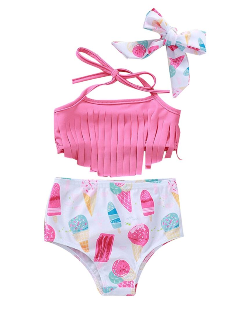 Wholesale 3 Pcs Swimsuit Set Tassel Top & Ice Cream Pri