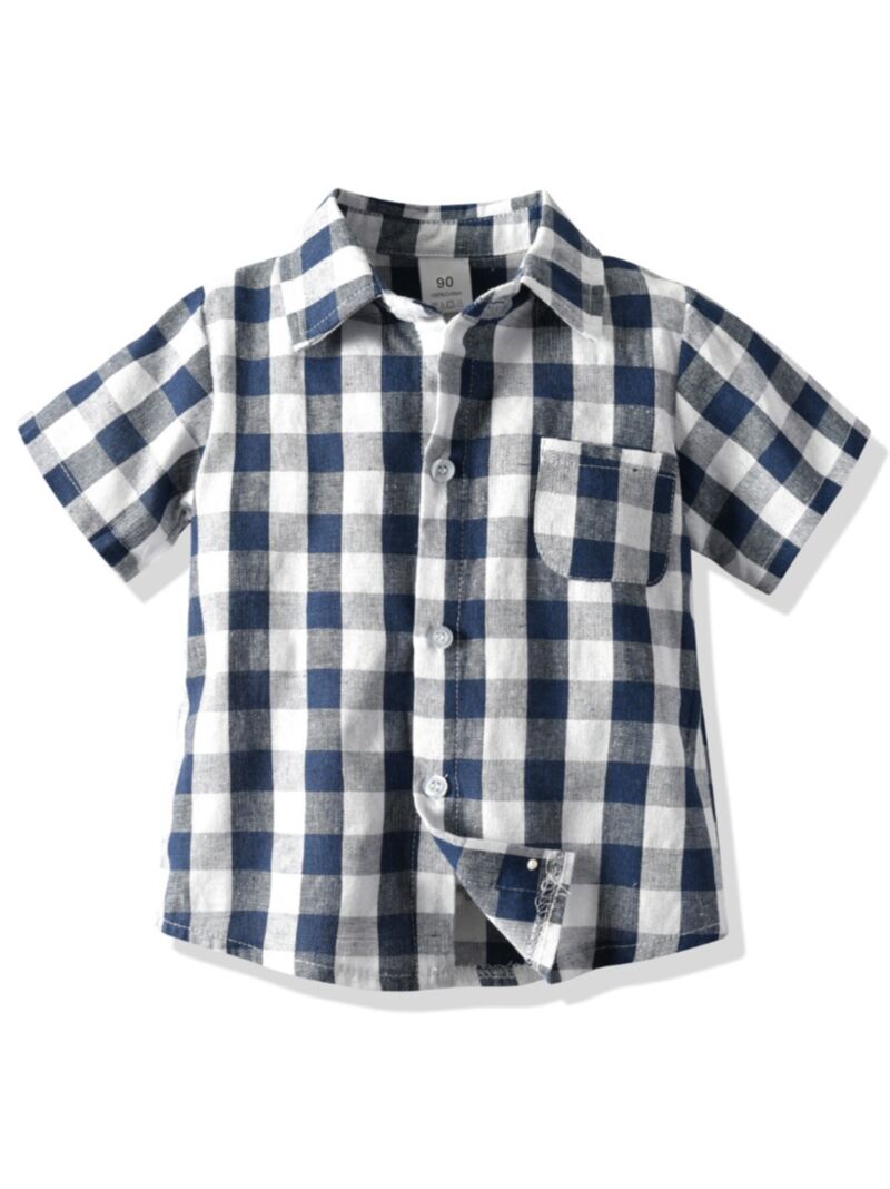 Wholesale Basic Little Boy Plaid Turn-down Collar Shirt