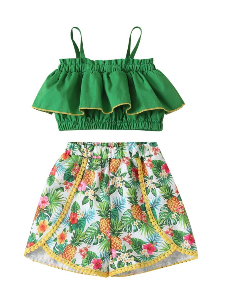 Wholesale 2-Piece Little Girl Green Crop Top and Pineap