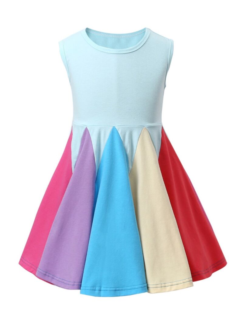 Wholesale Little Girl Rainbow Color Sleeveless Swing Dr