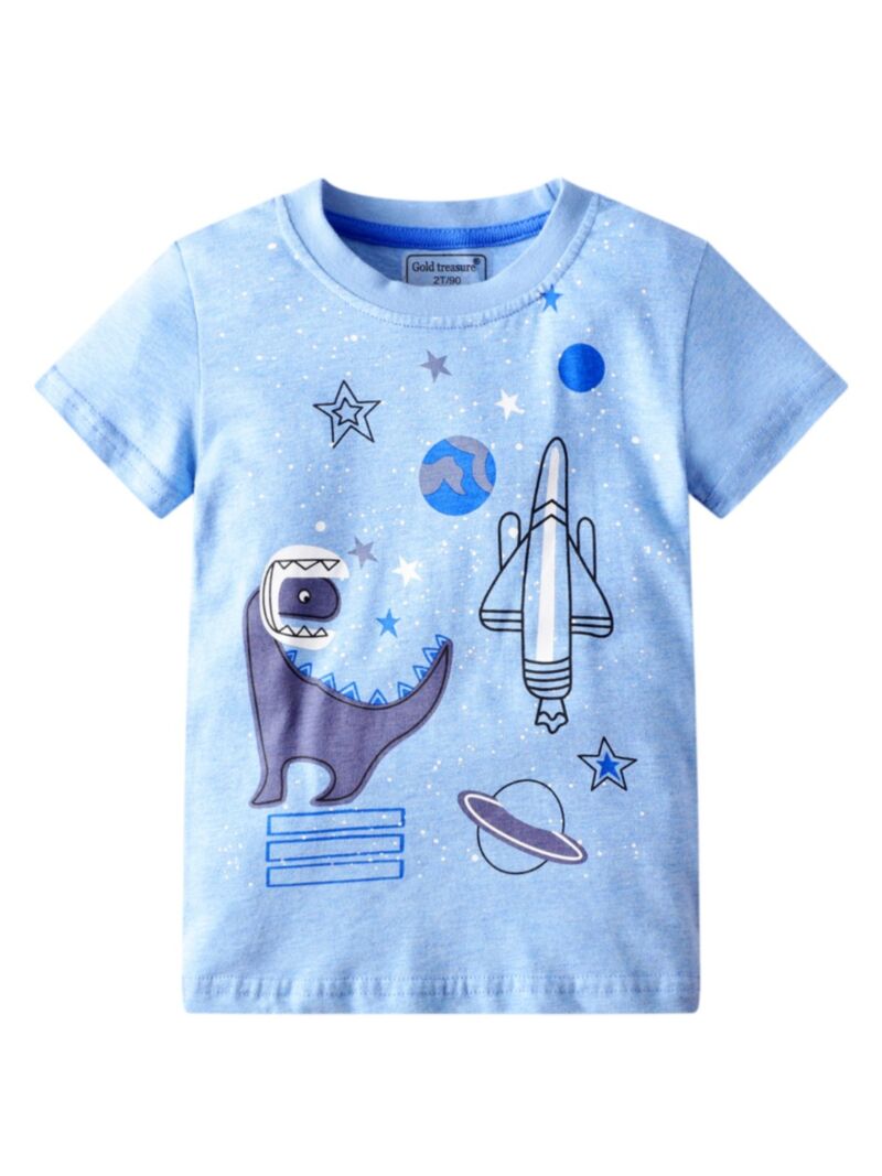 Wholesale Little Boys Breathable Cartoon Blue T-shirt 2