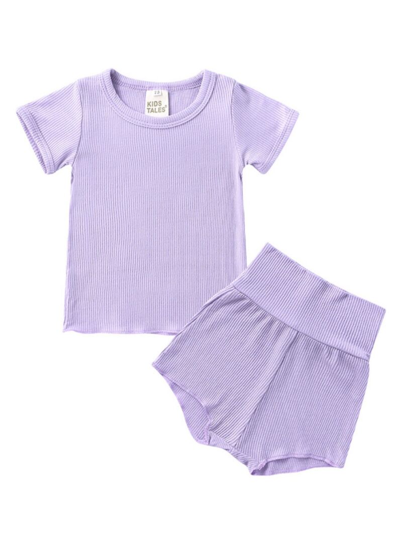 Wholesale 2-Piece Toddler Girl Ribbed Homewear T-shirt