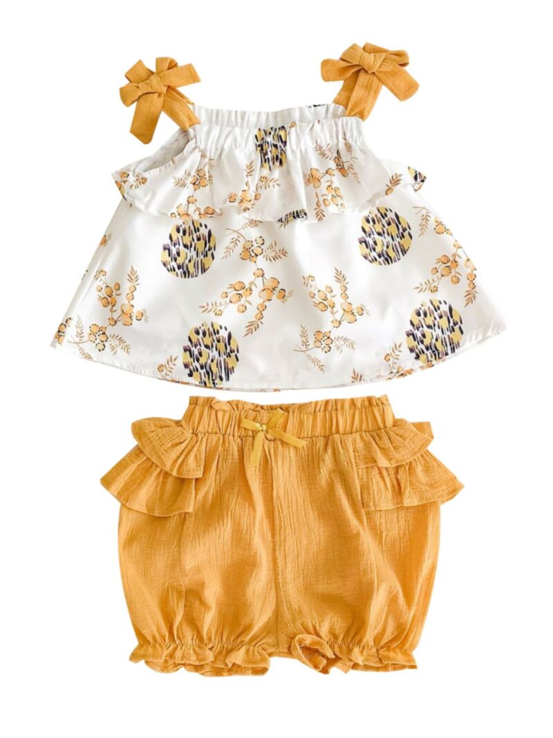 Wholesale 2 Piece Baby Printed Set Sleeveless Bow Top