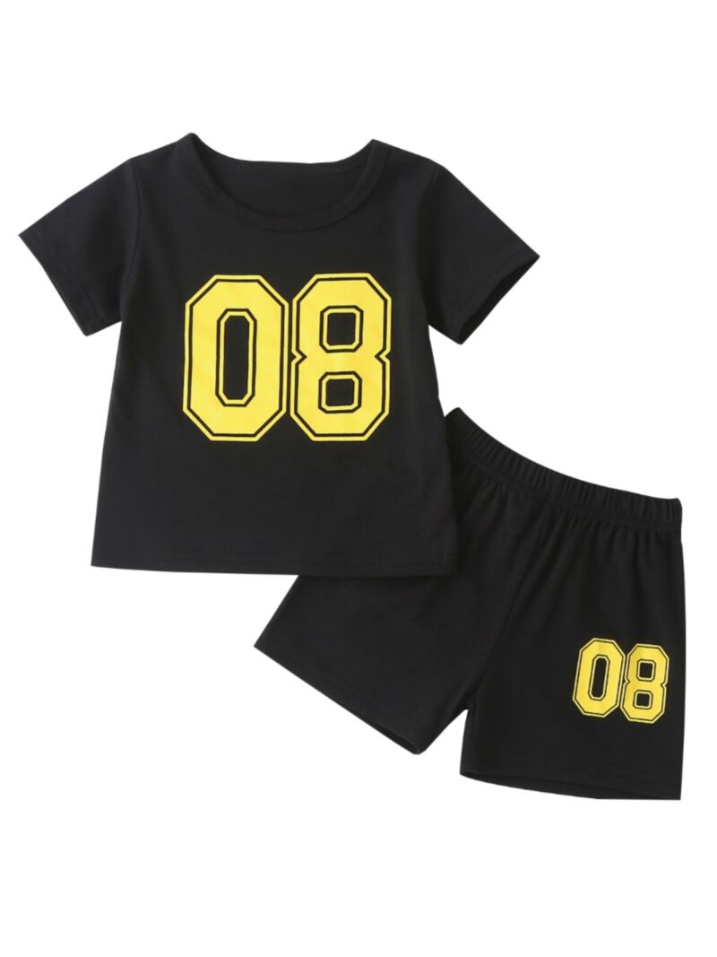 Wholesale 2 Pcs Little Kid Letter Black Set Round Neck