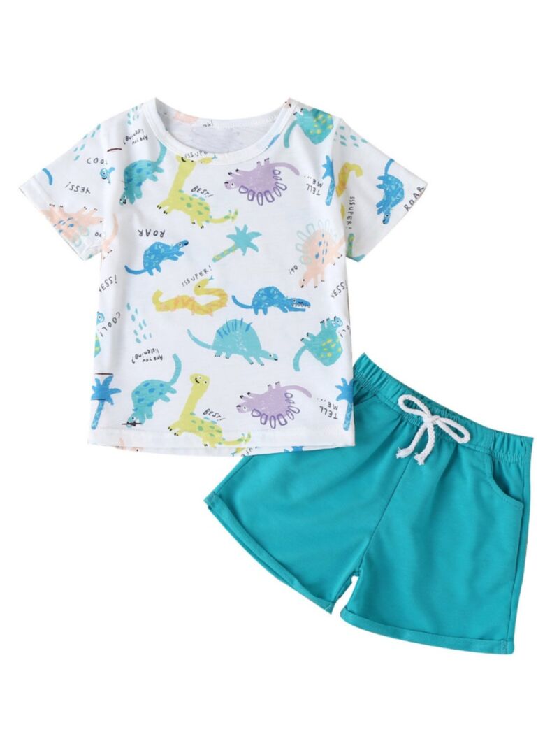 Wholesale 2-Piece Toddler Boy Dino Top And Shorts Set 2