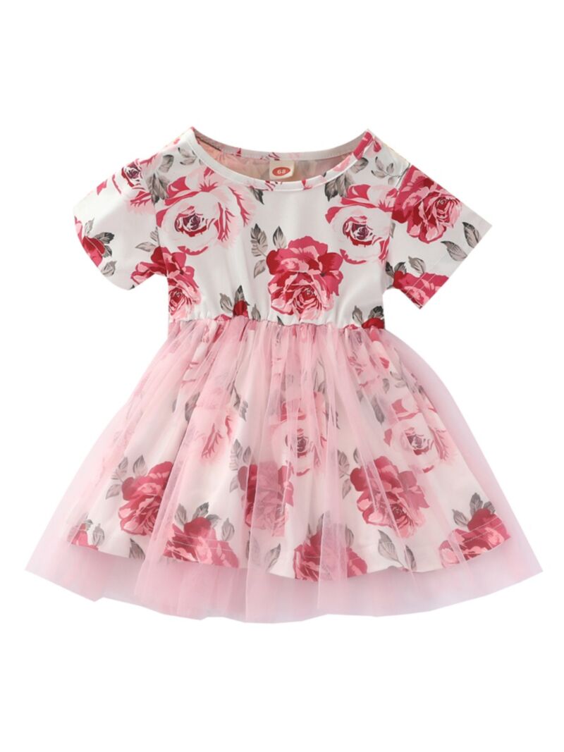 Wholesale Mesh Floral Printed Toddler Girl T-shirt Dres