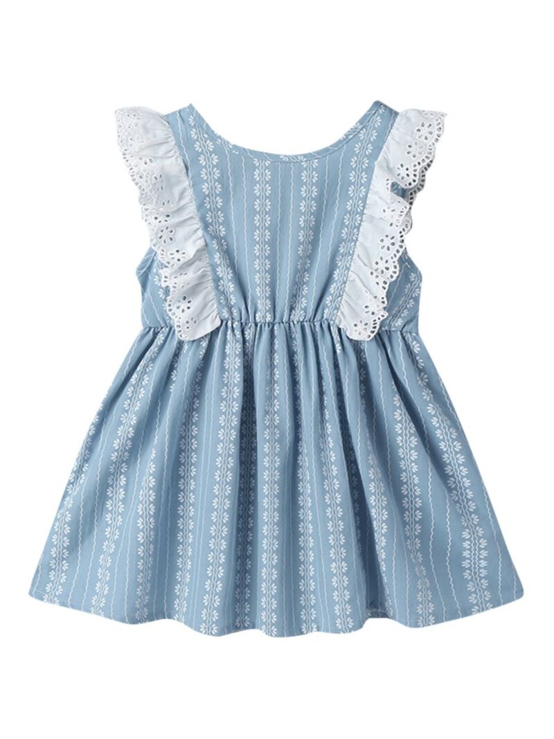 Wholesale Summer Toddler Girl Ruffle Printed Blue Dress