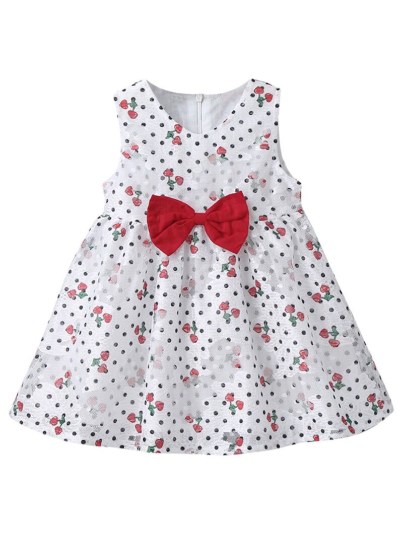 Wholesale Baby Girl Polka Dots Cherry Printed Mesh Bowk