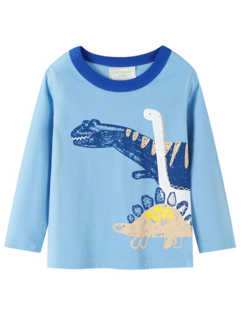 Wholesale Kid Boy Blue Long Sleeve Cartoon Dinosaur Tee