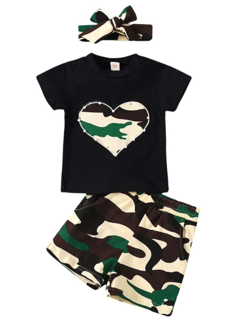 Wholesale 3 Pieces Little Girl Camo Print Love Heart Se