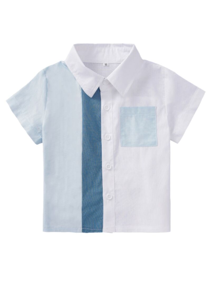 Wholesale Little Boy Color Blocking Short Sleeve Shirt